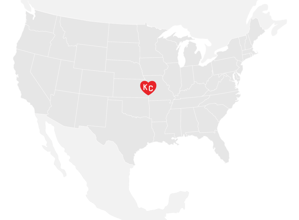 Relational map of North America with a red KC heart over Kansas City