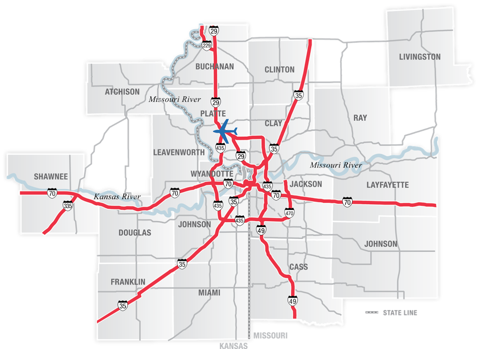 Map of KC region and the major highways and interstates in the market