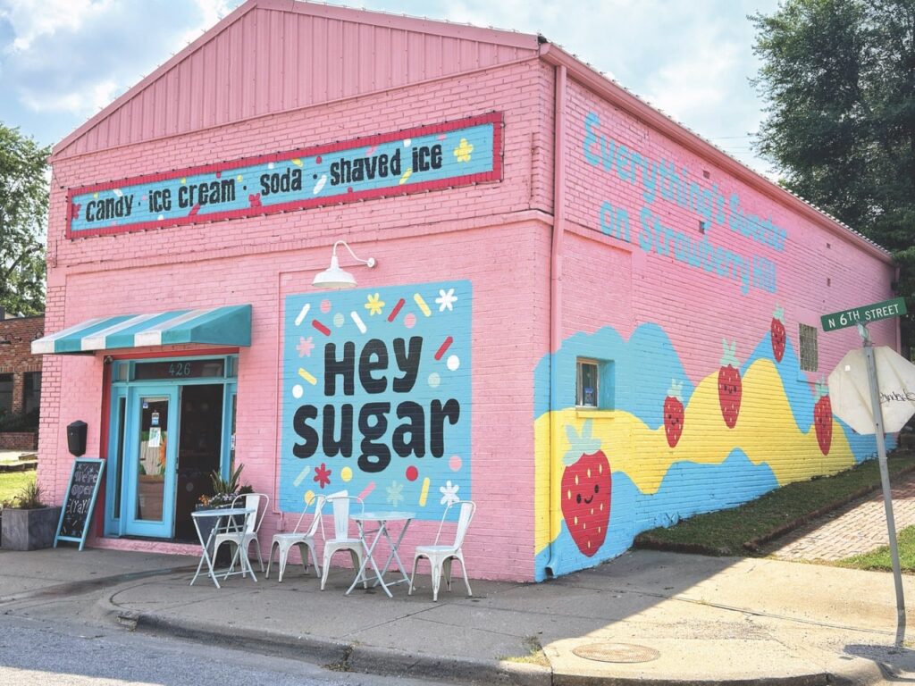 Exterior shot of Hey Sugar candy store. 