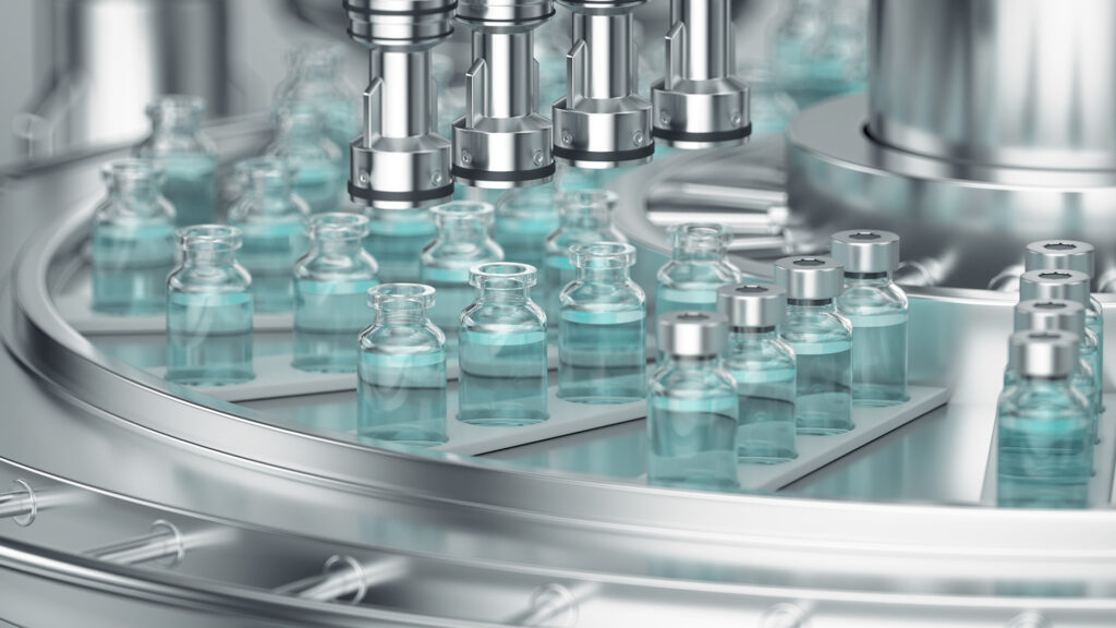 Vials on a pharma manufacturing line