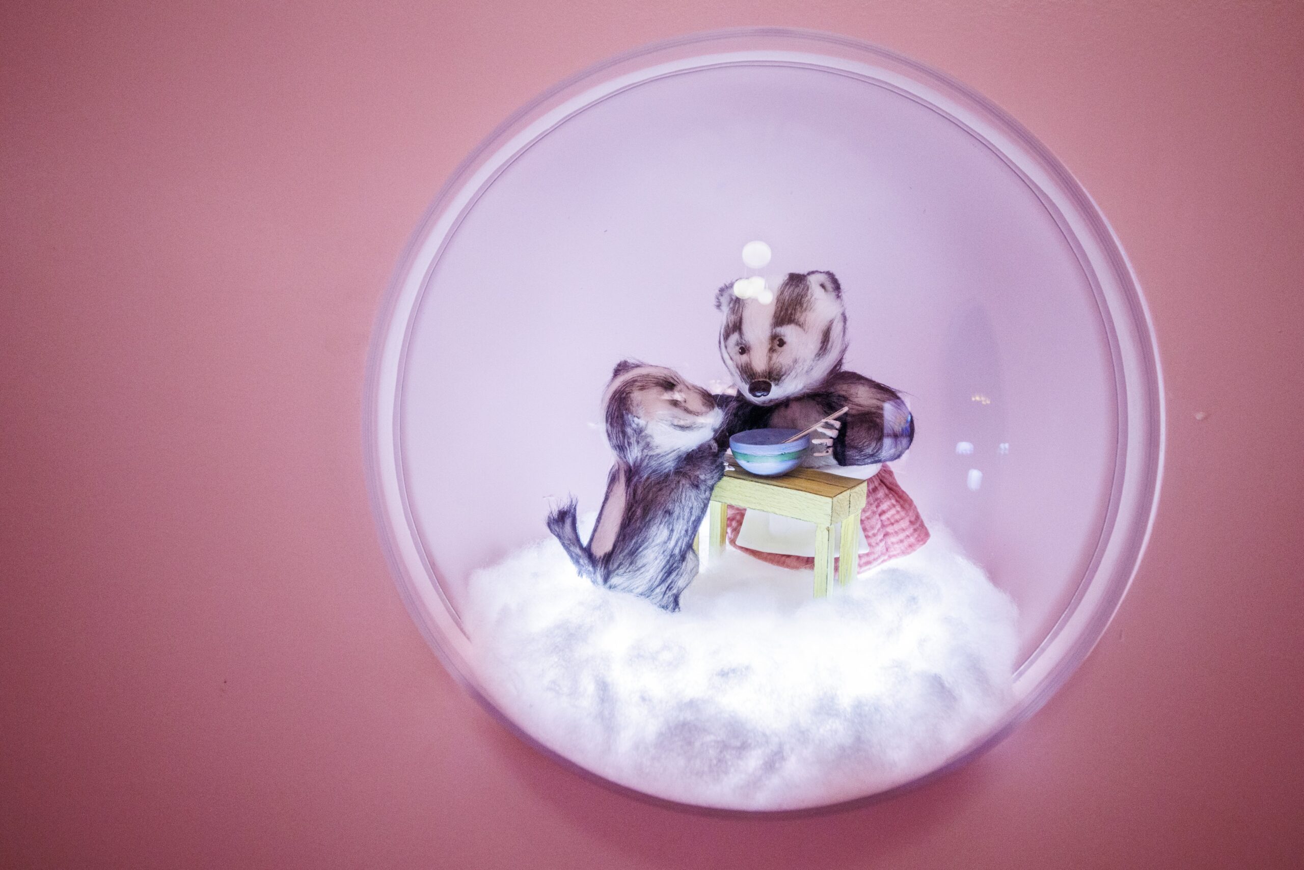 Raccoon figurines on display at The Rabbit hOle.