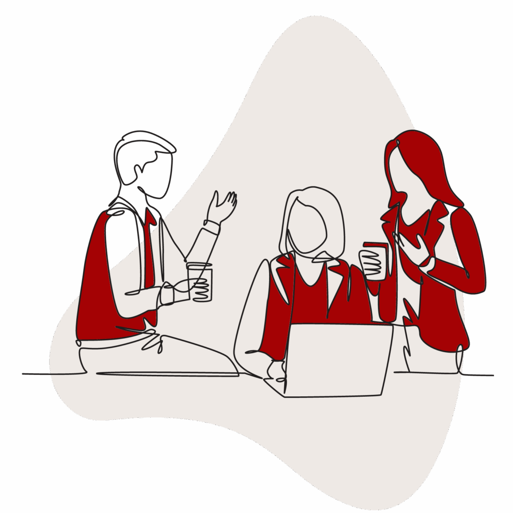 Illustration of three workers in an office setting