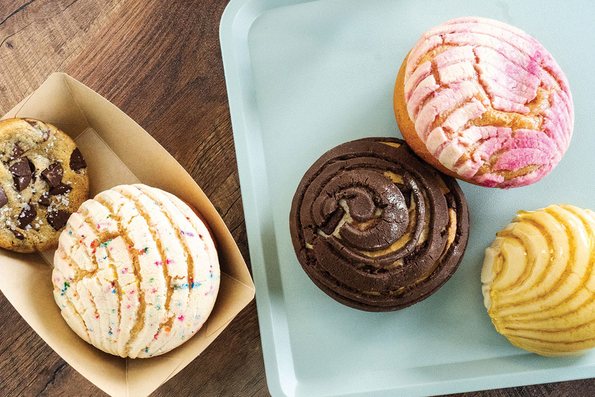 Pastries on a tray from Aurora Bakery.