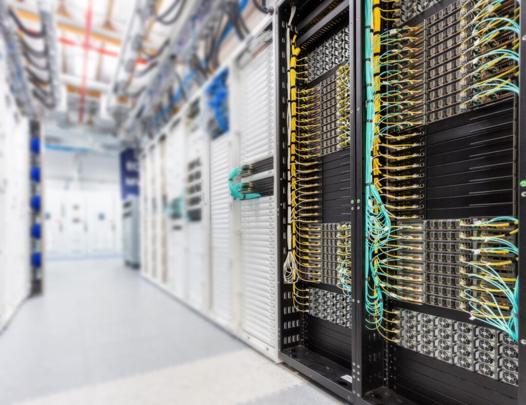 Server room with many wires