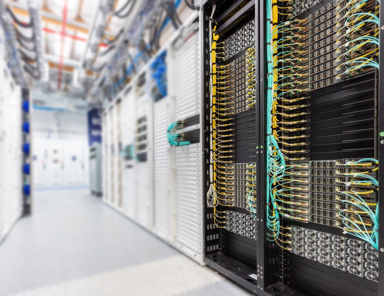 Server room with many wires