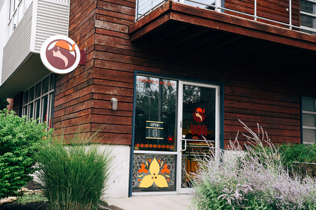 An exterior view of the Yoli Tortilleria. 