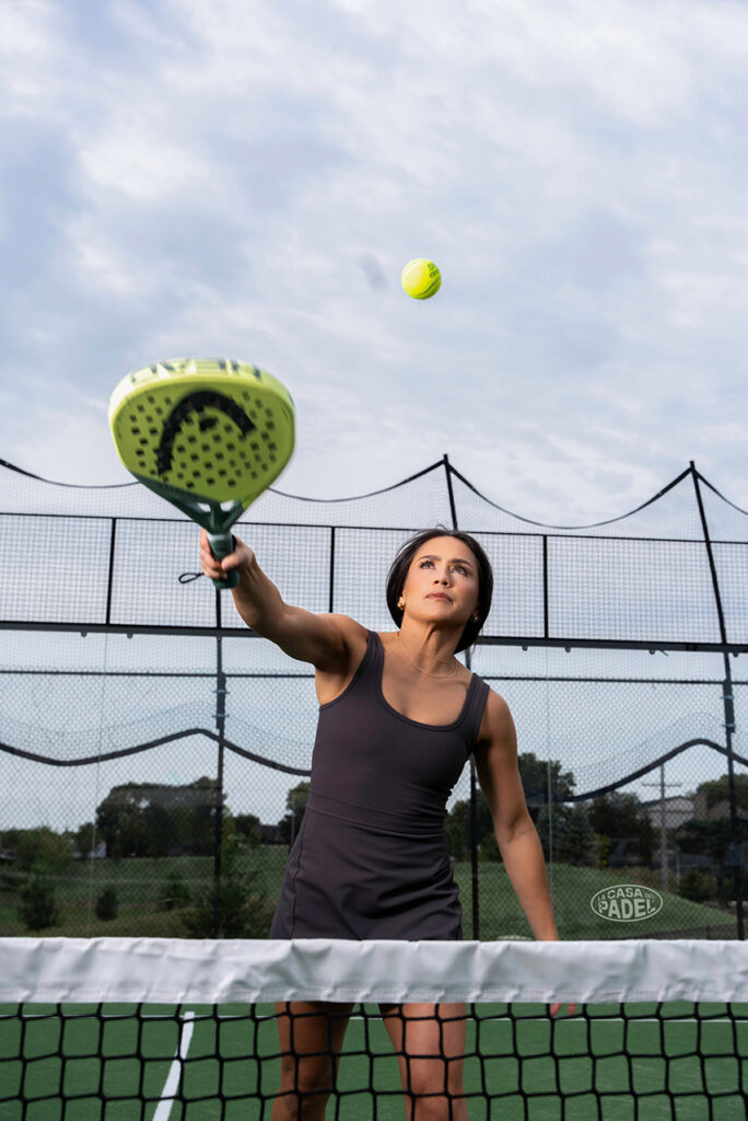 Lo'eau LaBonta playing padel. 
